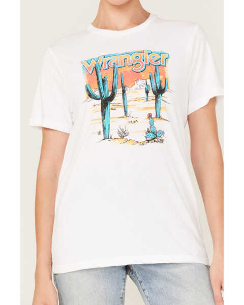 Image #3 - Wrangler Women's Sunset Cactus Logo Graphic Tee, White, hi-res