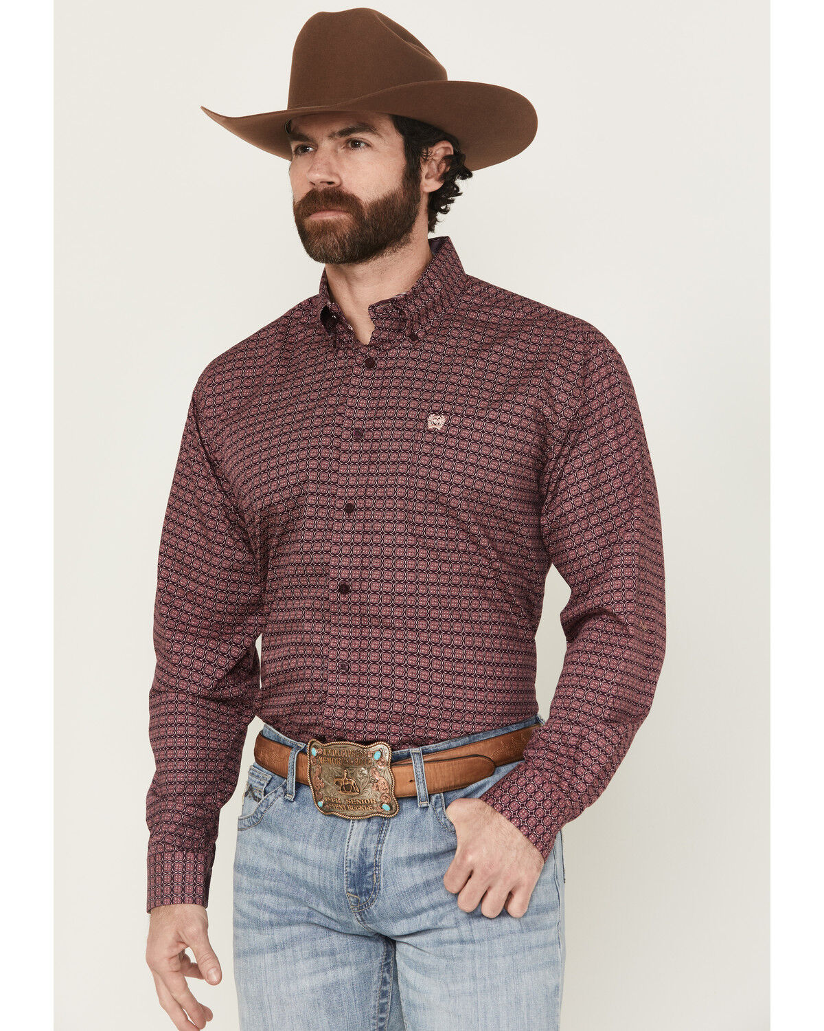 Image #1 - Cinch Men's Floral Print Long Sleeve Button-Down Western Shirt, Purple, hi-res