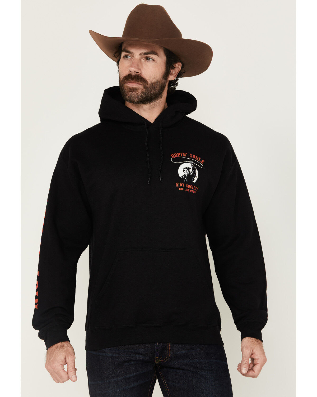 Image #2 - Riot Society Men's Boot Barn Exclusive Ropin' Souls Reaper Graphic Hooded Sweatshirt, Black, hi-res