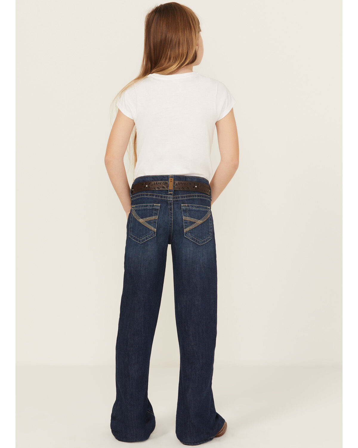 Image #4 - Ariat Girls' Jordyn Flare Stretch Denim Jeans, Dark Wash, hi-res