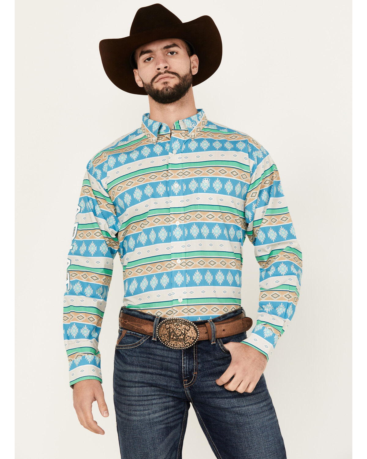 Image #1 - Ariat Men's Team Christian Horz Southwestern Striped Long Sleeve Button-Down Western Shirt, Multi, hi-res