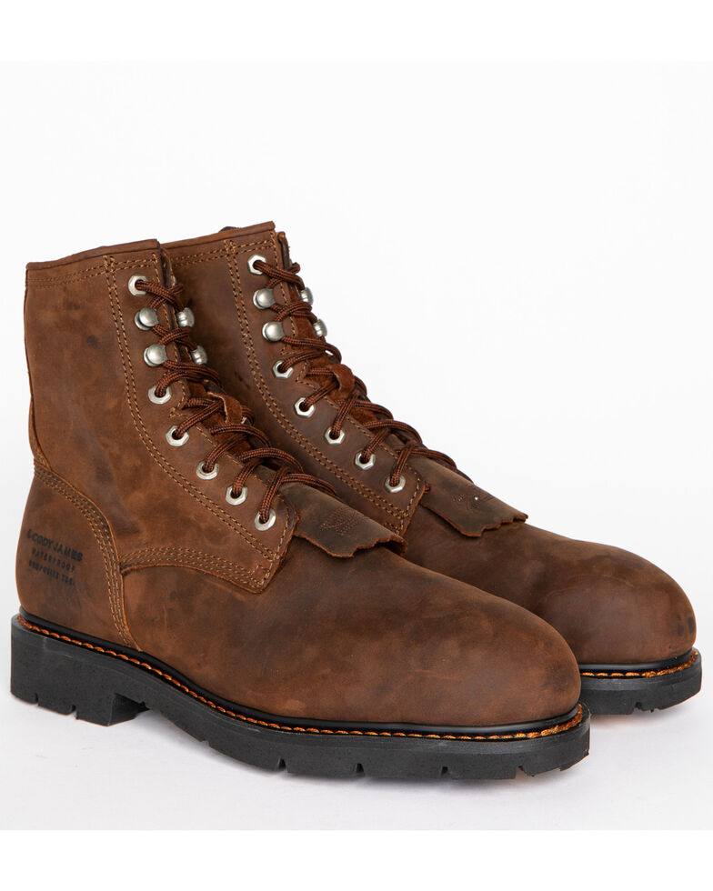 Cody James Men's 8" Lace Up Kiltie Waterproof Work Boots - Composite Toe, Brown, hi-res
