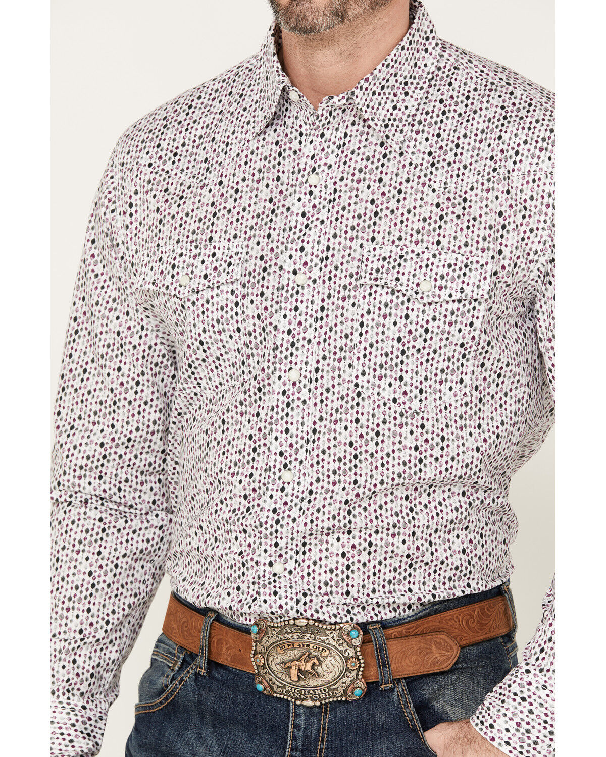 Image #3 - Wrangler 20X Men's Geo Print Long Sleeve Snap Western Shirt, White, hi-res