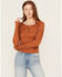 Image #1 - Shyanne Women's Long Sleeve Southwest Burnout Print Henley Shirt, Caramel, hi-res