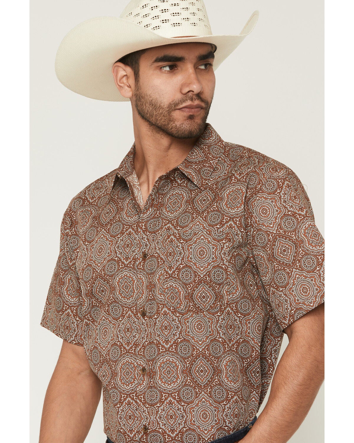 Image #2 - Gibson Trading Co Men's Sundown Drapes Medallion Print Short Sleeve Button-Down Western Shirt, Rust Copper, hi-res