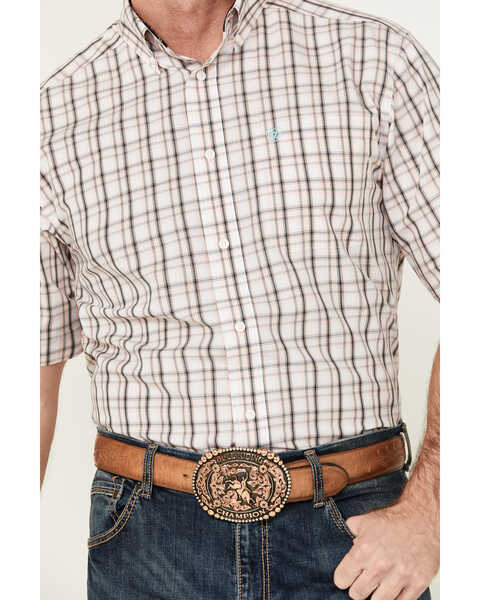 Image #3 - Ariat Men's Wrinkle Free Sage Plaid Print Shirt Sleeve Button-Down Western Shirt - Tall , Peach, hi-res