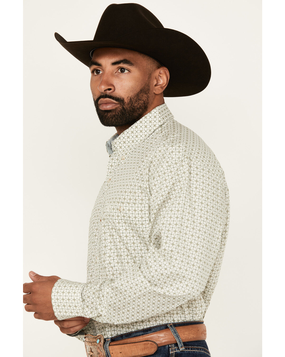 Image #2 - George Strait by Wrangler Men's Medallion Print Long Sleeve Button-Down Western Shirt - Tall, White, hi-res