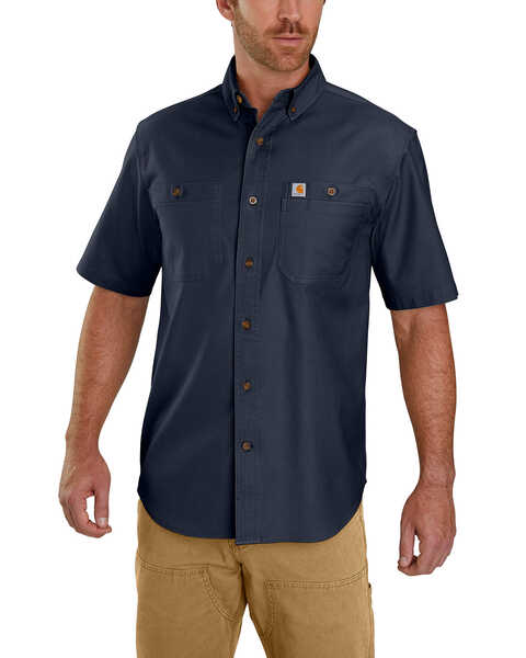 Carhartt Men's Rugged Flex Rigby Short Sleeve Work Shirt - Tall , Navy, hi-res