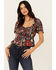 Image #1 - Idyllwind Women's Stirrup Print Short Sleeve Cropped Shirt, Black, hi-res
