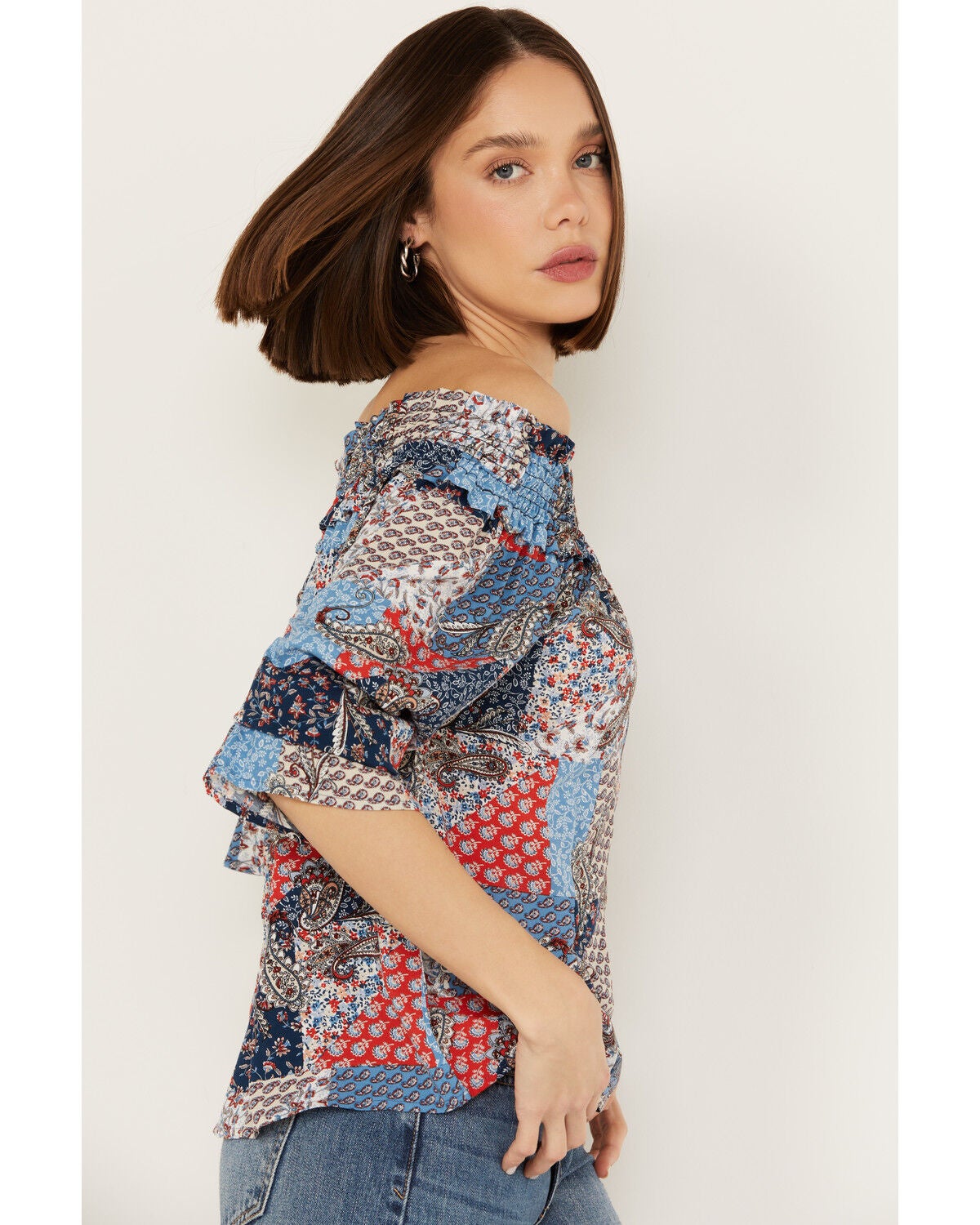 Image #2 - Wild Moss Women's Patchwork Print Off The Shoulder Top, Multi, hi-res