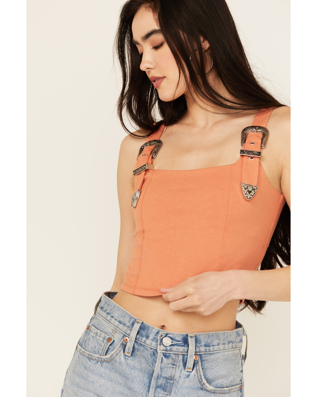 Image #2 - Rock & Roll Denim Women's Buckle Tank Top, Orange, hi-res