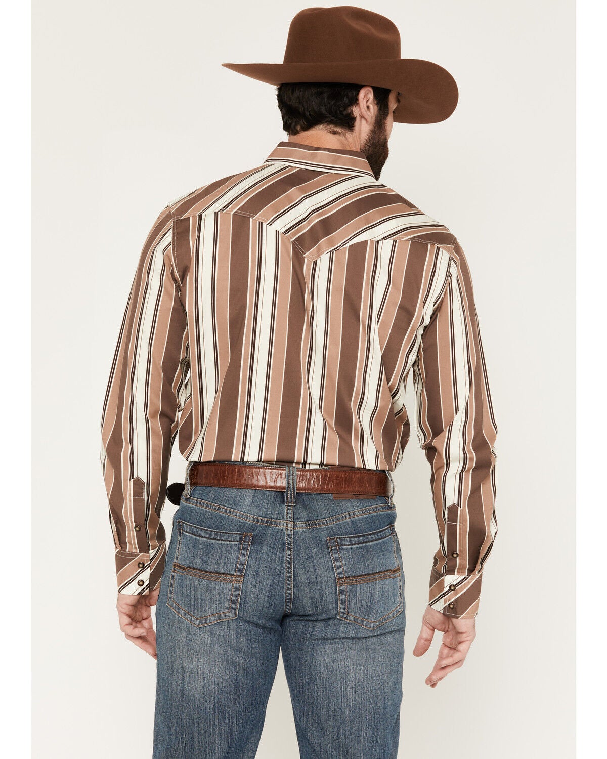 Image #4 - Rock & Roll Denim Men's Striped Long Sleeve Snap Stretch Western Shirt, Brown, hi-res