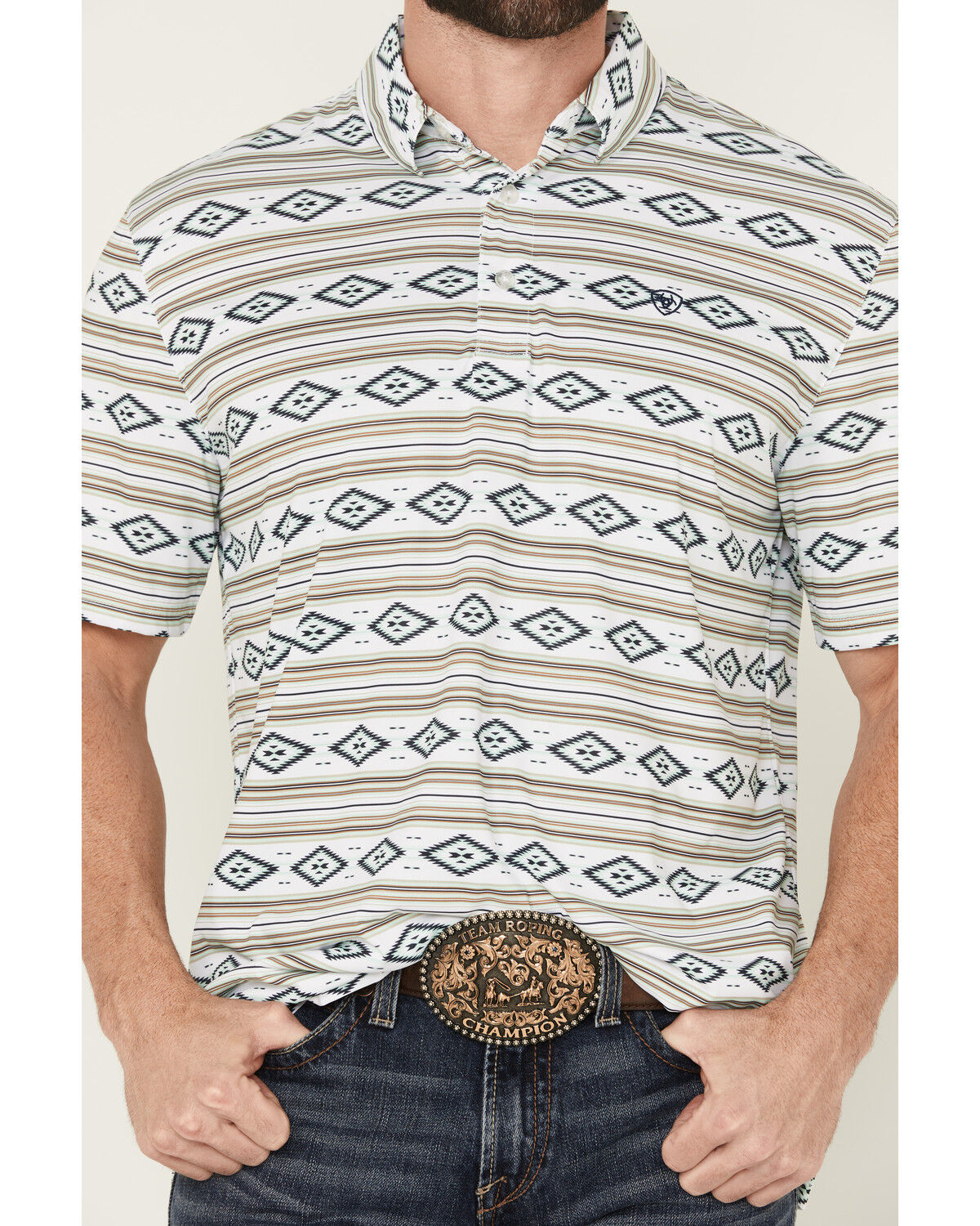 Image #3 - Ariat Men's Southwestern Striped Short Sleeve Performance Polo, , hi-res
