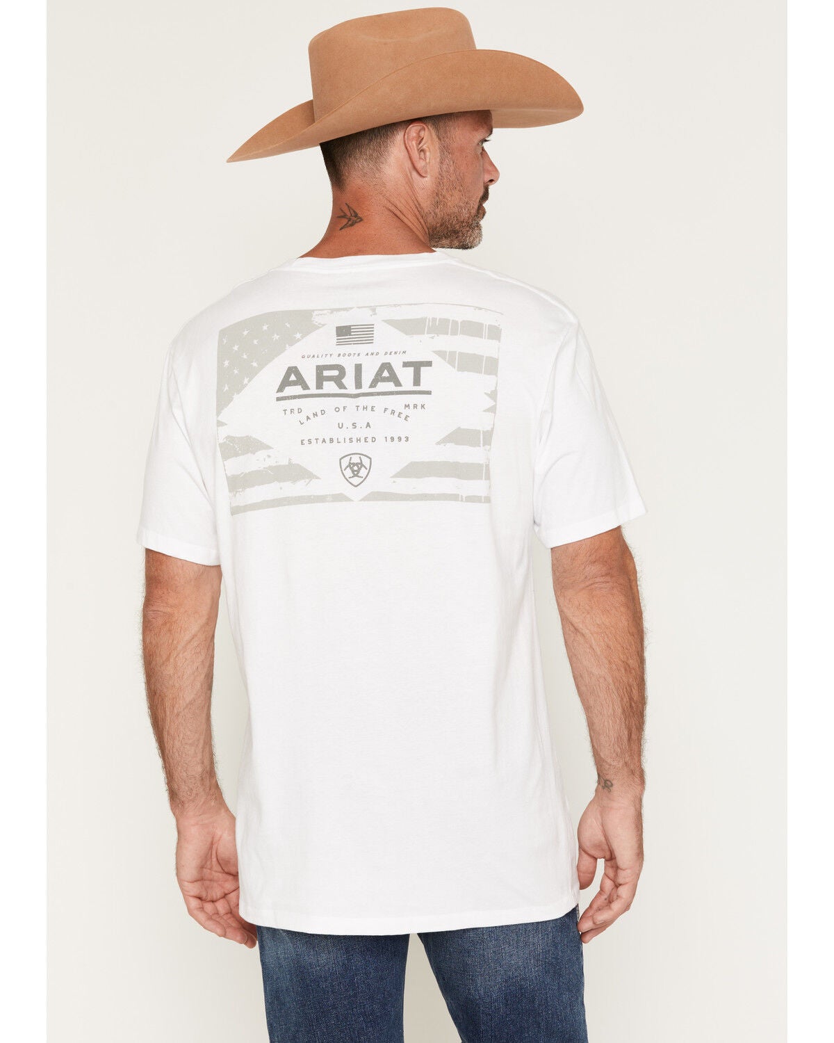 Image #1 - Ariat Men's Lockup Flag Painted Short Sleeve Graphic T-Shirt, White, hi-res
