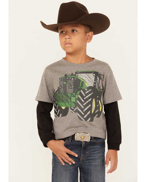 John Deere Boys' Mega Tractor Long Sleeve Graphic T-Shirt, Grey, hi-res