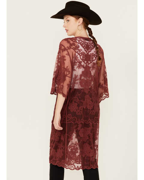 Image #4 - Shyanne Women's Lace Duster Kimono, Dark Red, hi-res