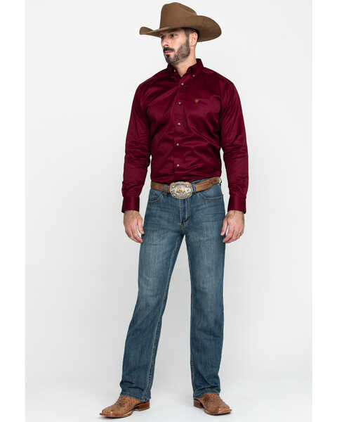 Ariat Men's Burgundy Solid Twill Long Sleeve Western Shirt, Burgundy, hi-res