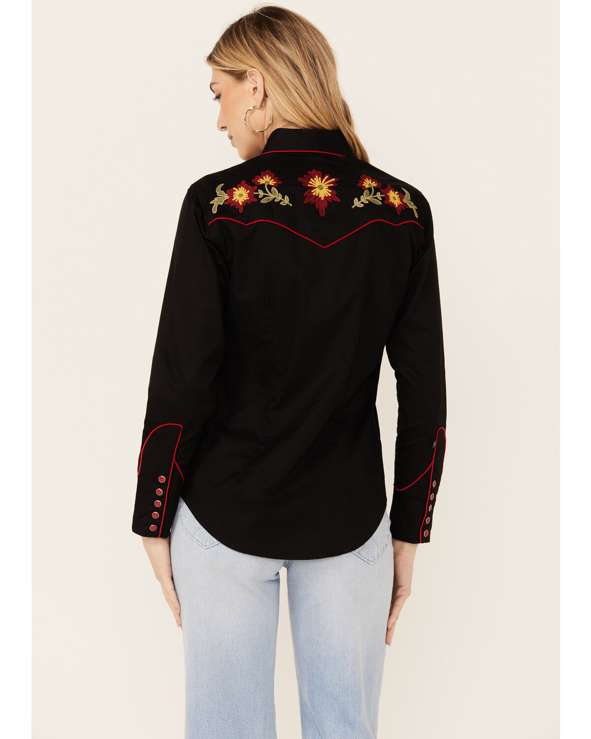 Image #4 - Rockmount Ranchwear Women's Vintage Floral Embroidered Long Sleeve Snap Western Shirt, Black, hi-res