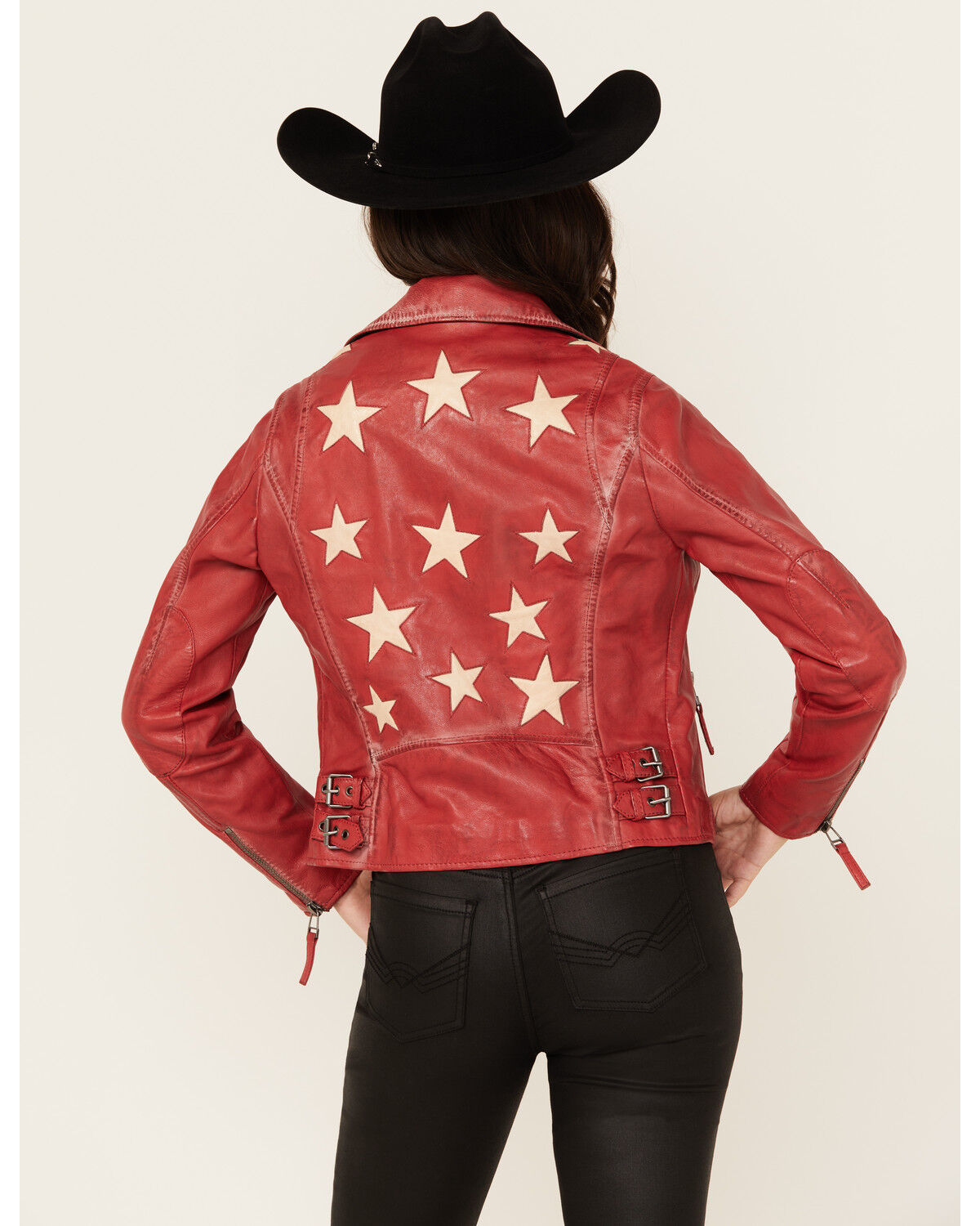 Image #4 - Mauritius Leather Women's Christy Scatter Star Leather Jacket, Red, hi-res
