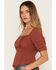Image #2 - Lovestitch Women's Lace Front Short Sleeve Top, Rust Copper, hi-res