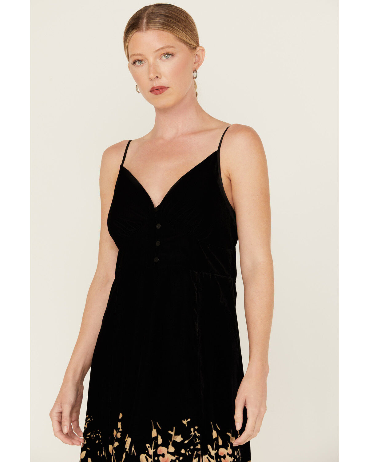 Image #2 - Beyond The Radar Women's Velour Printed Midi Dress, Black, hi-res