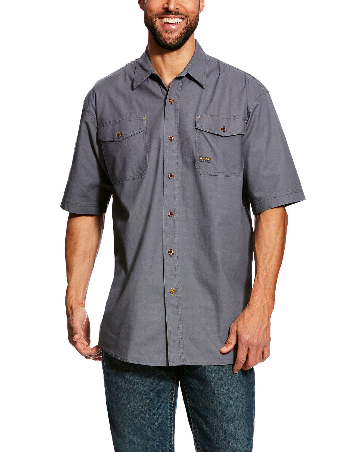 Image #1 - Ariat Men's Steel Rebar Made Tough VentTEK Short Sleeve Work Shirt - Tall, Grey, hi-res