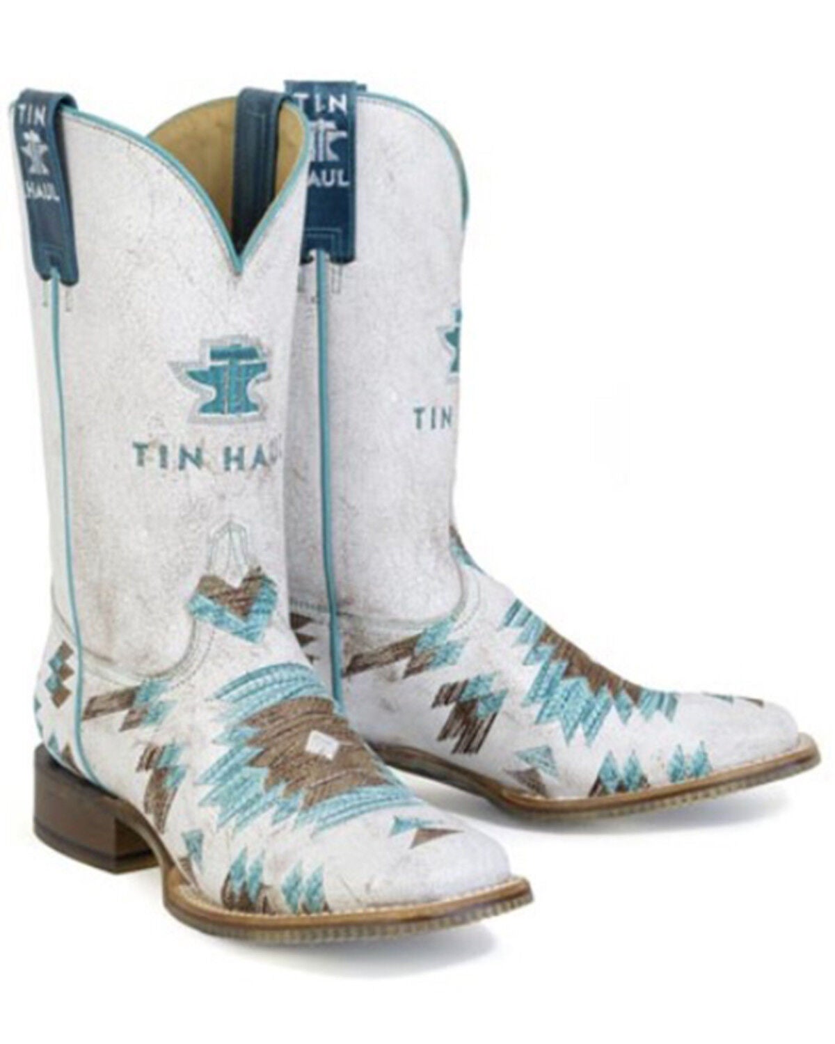 Tin Haul Women's Twisted Southwestern Print Western Boots - Broad Square Toe, White, hi-res