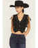 Image #1 - Idyllwind Women's Charlotte Faux Suede Fringe Button-Down Cropped Vest, Black, hi-res
