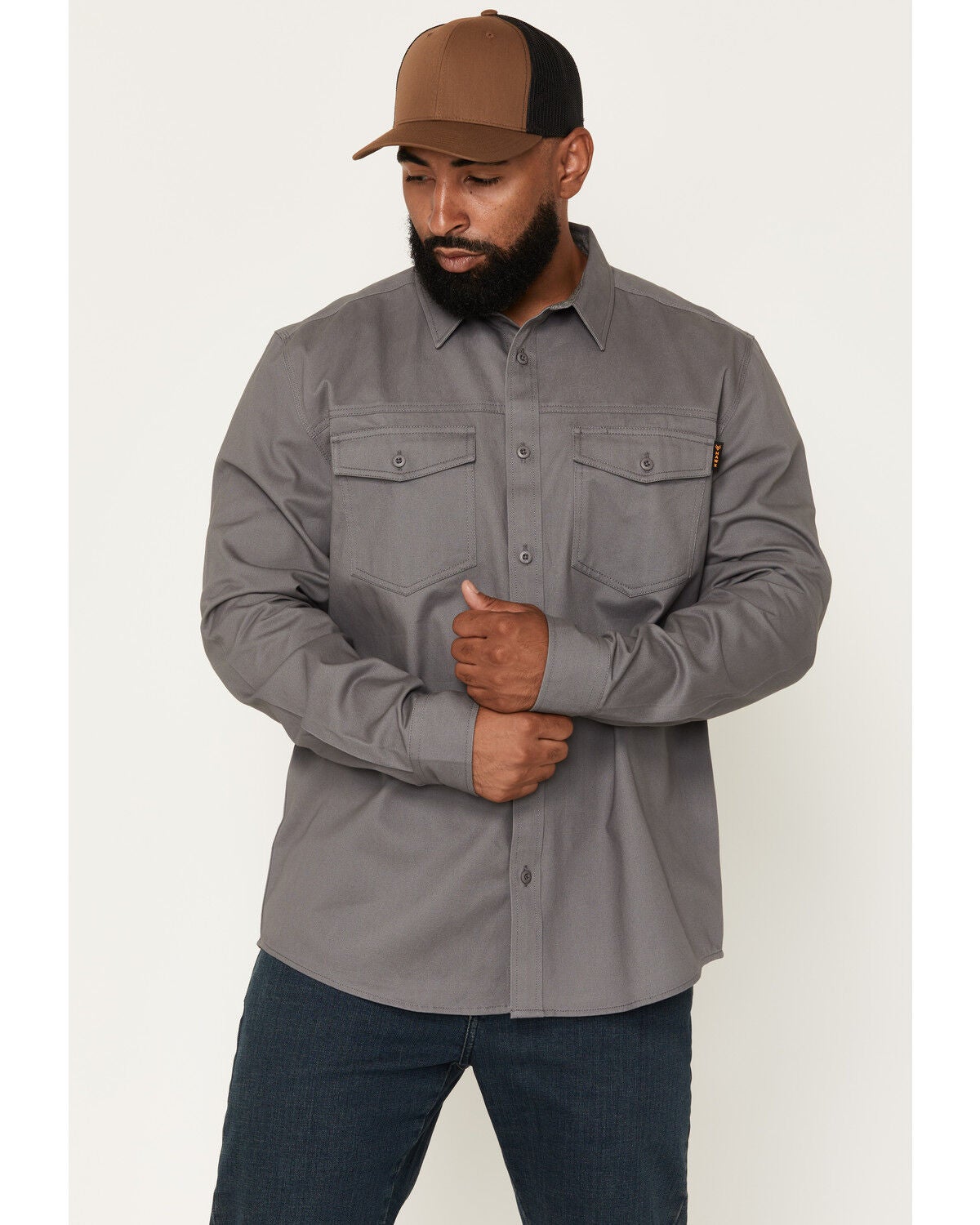 Hawx Men's All Out Solid Twill Long Sleeve Button-Down Work Shirt, Dark Grey, hi-res