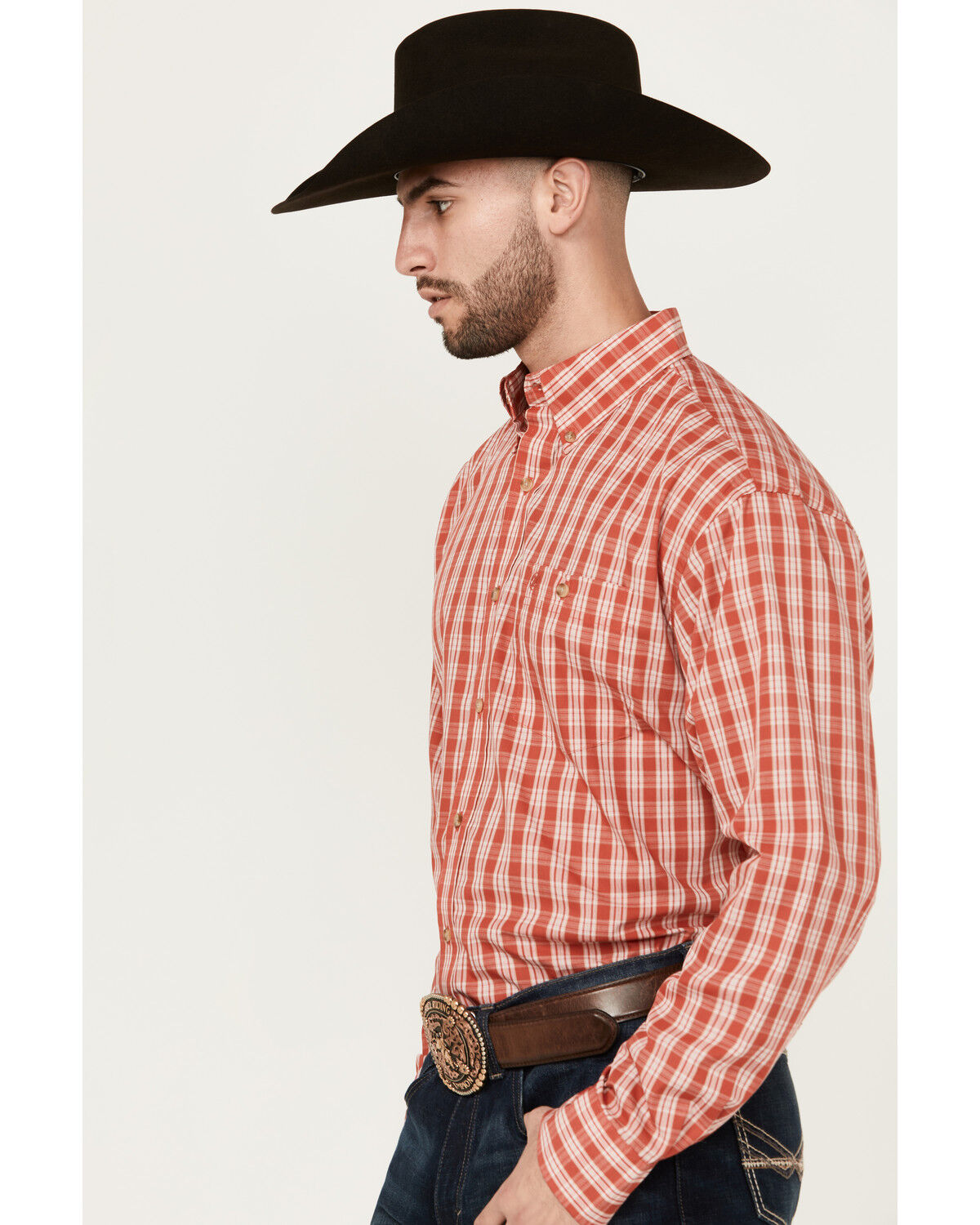 Image #2 - Wrangler Men's Classic Plaid Print Long Sleeve Button-Down Western Shirt - Tall, Red, hi-res
