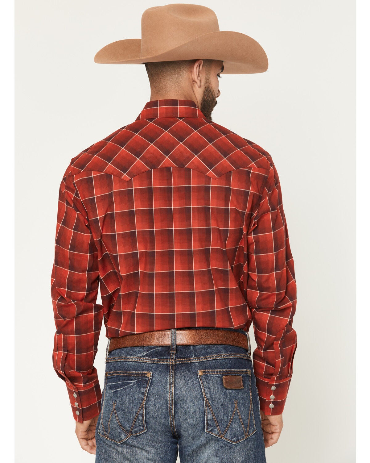 Image #4 - Wrangler Retro Men's Plaid Print Long Sleeve Snap Western Shirt, Red, hi-res