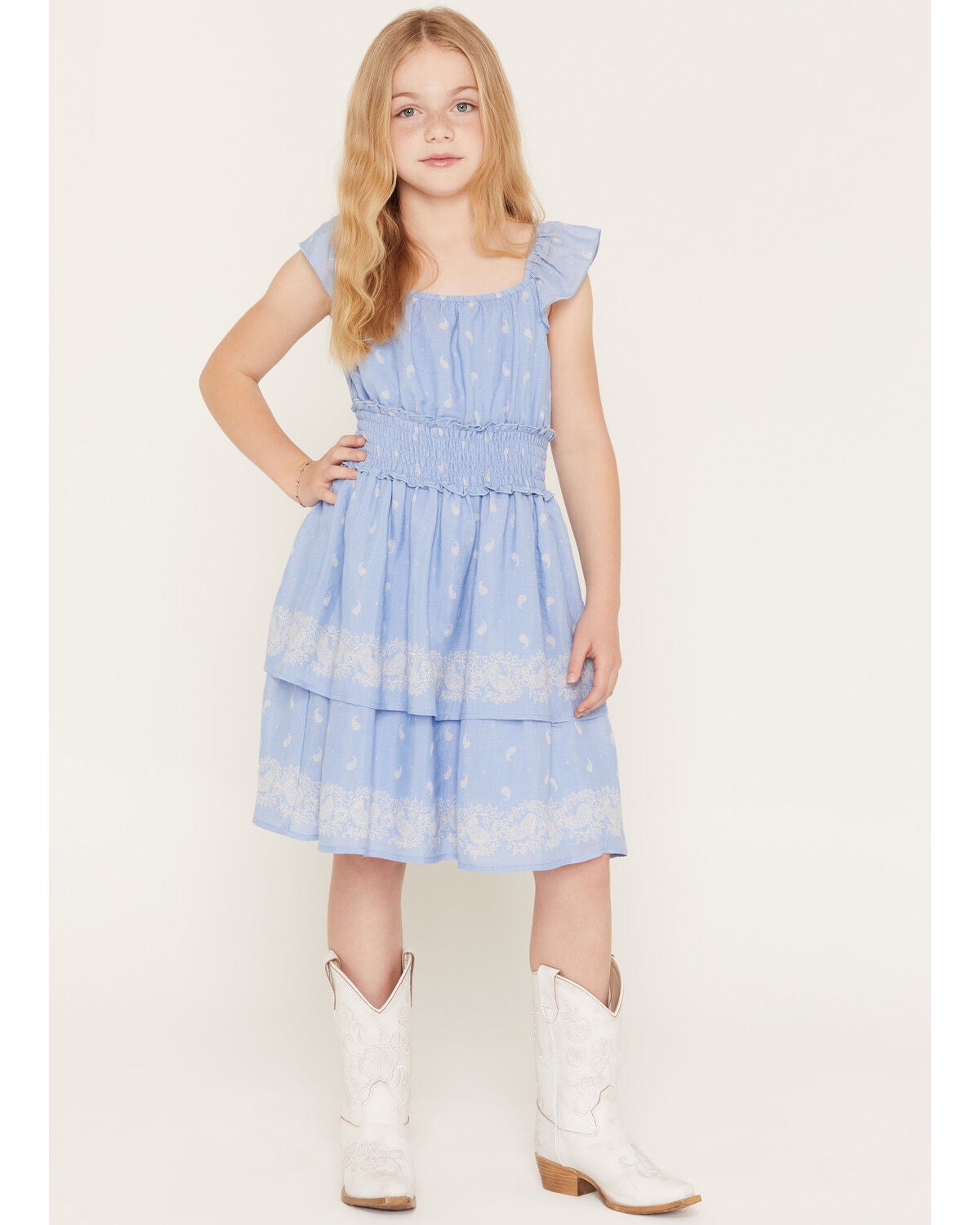 Image #1 - Ash & Violet Girls' Paisley Print Sleeveless Dress, Blue, hi-res