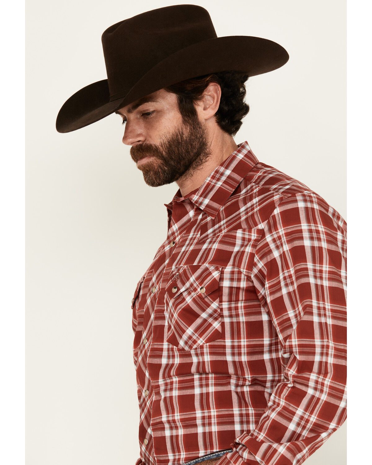Image #2 - Wrangler Retro Men's Plaid Print Long Sleeve Snap Western Shirt - Tall, Red, hi-res