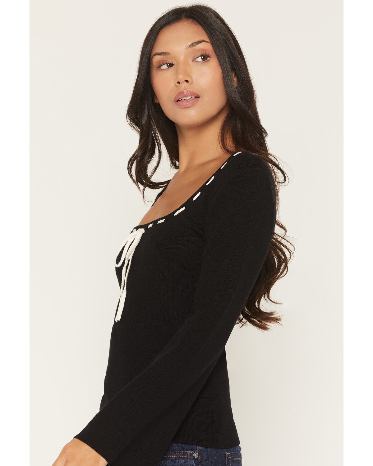 Image #2 - Originality Women's Solid Flared Long Sleeve Sweater, Black, hi-res