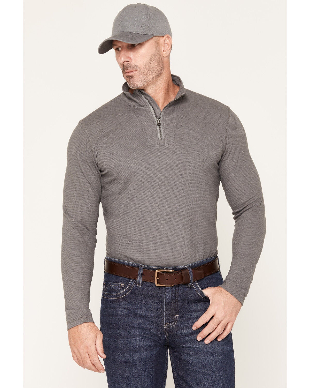 Cody James Men's FR Wynn Waffle Knit 1/4 Zip Long Sleeve Shirt, Grey, hi-res