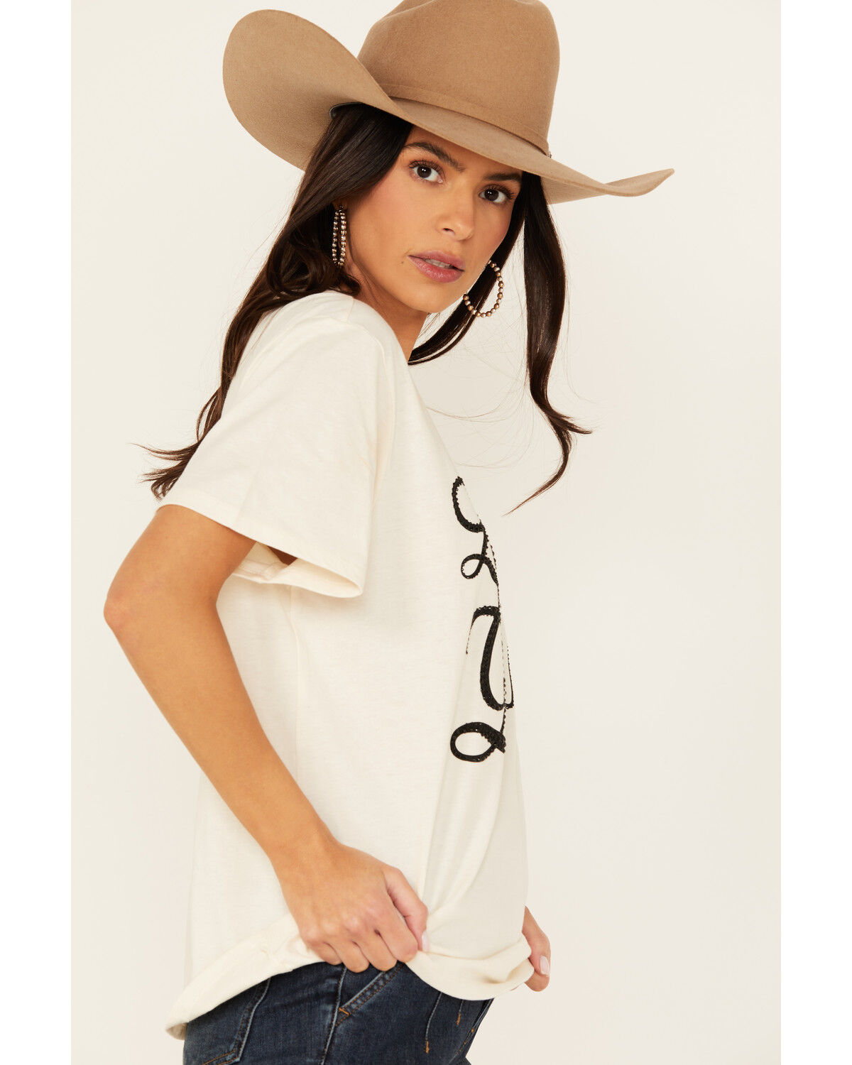 Image #2 - Blended Women's Let's Go Girls Rhinestone Short Sleeve Graphic Tee, White, hi-res