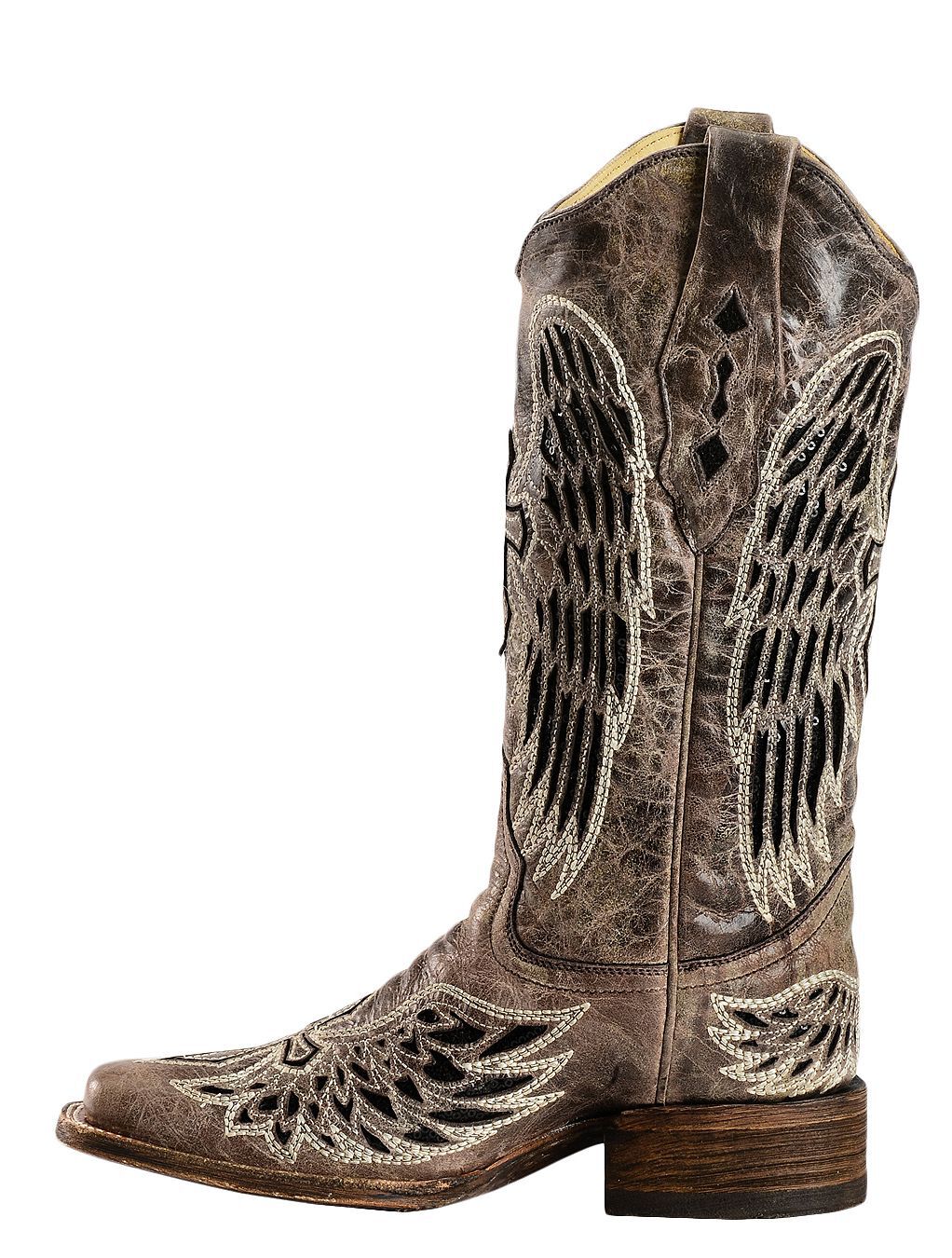 corral women's cross and wing sequin inlay square toe western boots