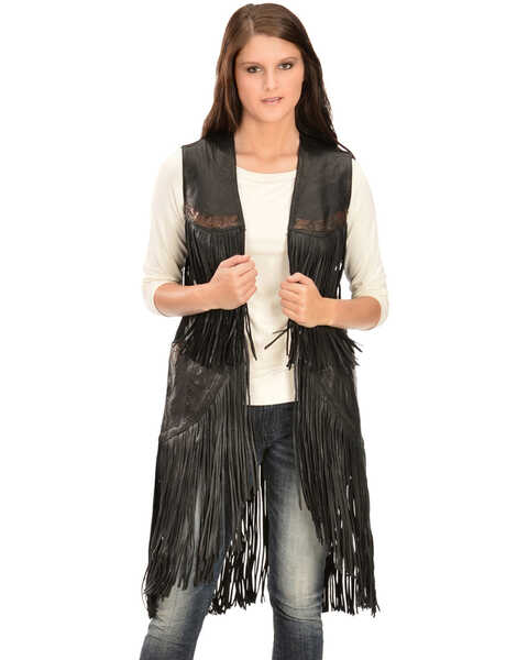 Image #1 - Kobler Leather Women's Cigala Leather Fringe Vest, Black, hi-res