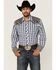 Image #1 - Roper Men's Checkered Embroidered Plaid Print Long Sleeve Pearl Snap Western Shirt , Blue, hi-res