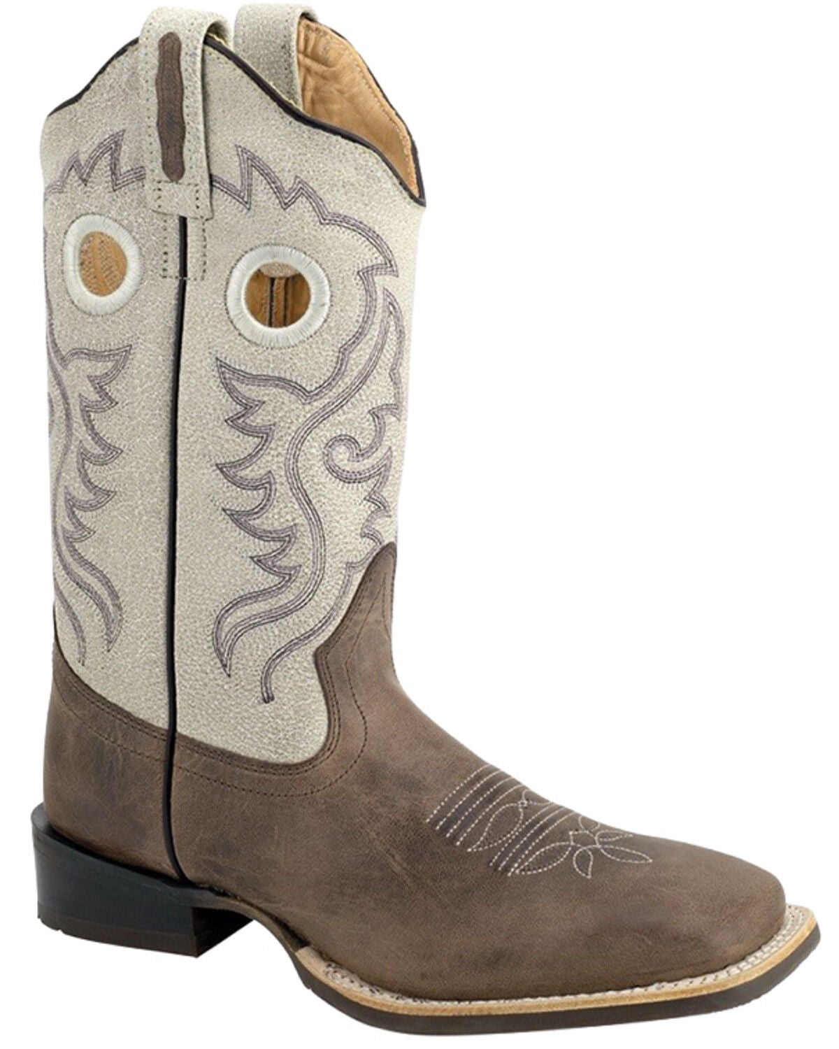 Image #1 - Old West Boys' Western Boots - Broad Square Toe, White, hi-res