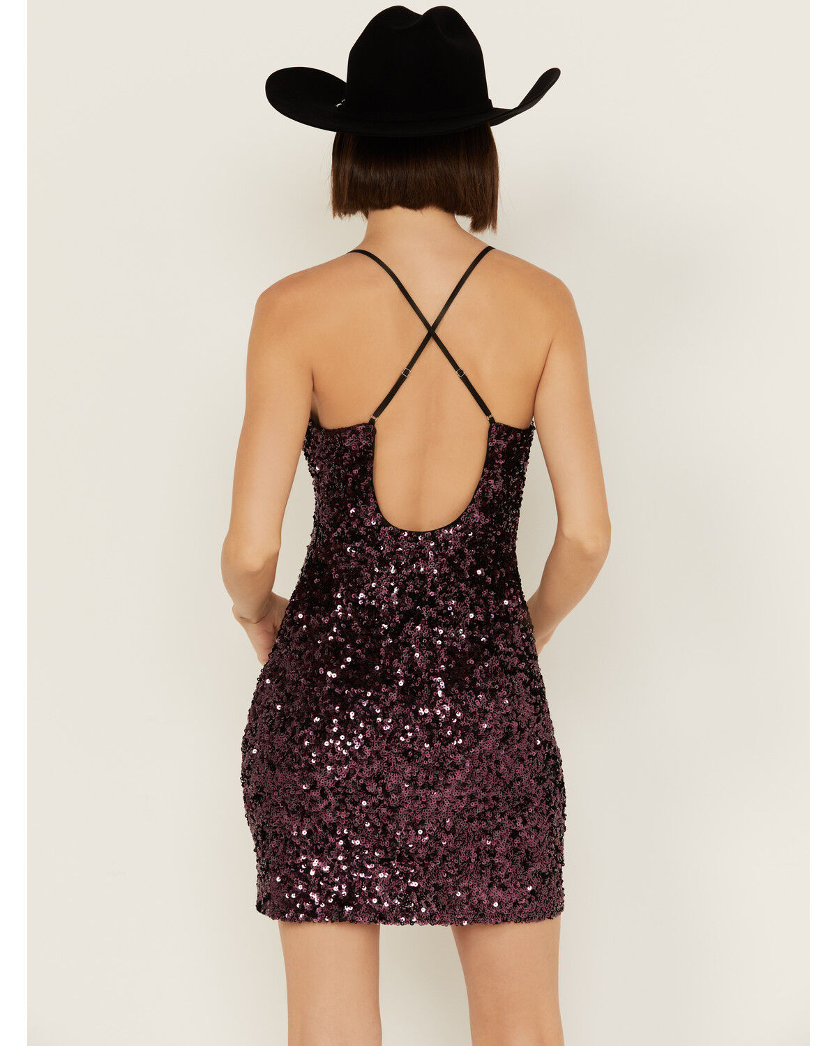 Image #4 - En Creme Women's Cowl Neck Sequin Mini Dress, Purple, hi-res