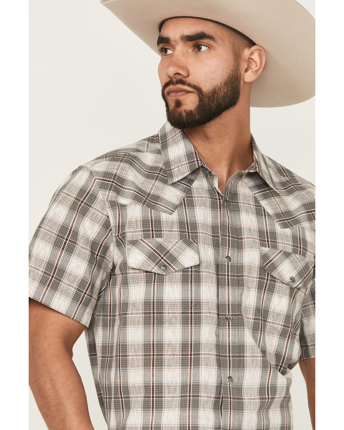 Image #2 - Gibson Trading Co Men's Starlink Plaid Print Short Sleeve Snap Western Shirt - Big, Grey, hi-res