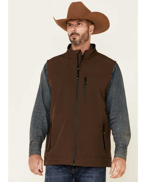 Cody James Core Men's Brown Bonded Wrightwood Zip-Front Softshell Vest - Big & Tall , Brown, hi-res