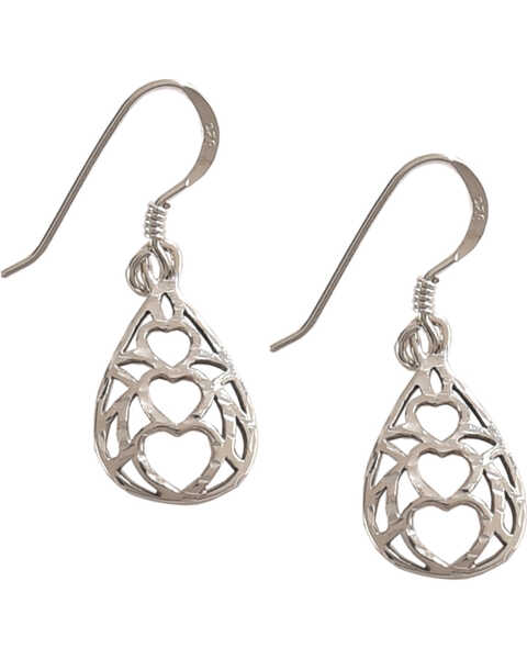 Silver Legends Women's Triple Heart Diamond Cut Dangle Earrings , Silver, hi-res