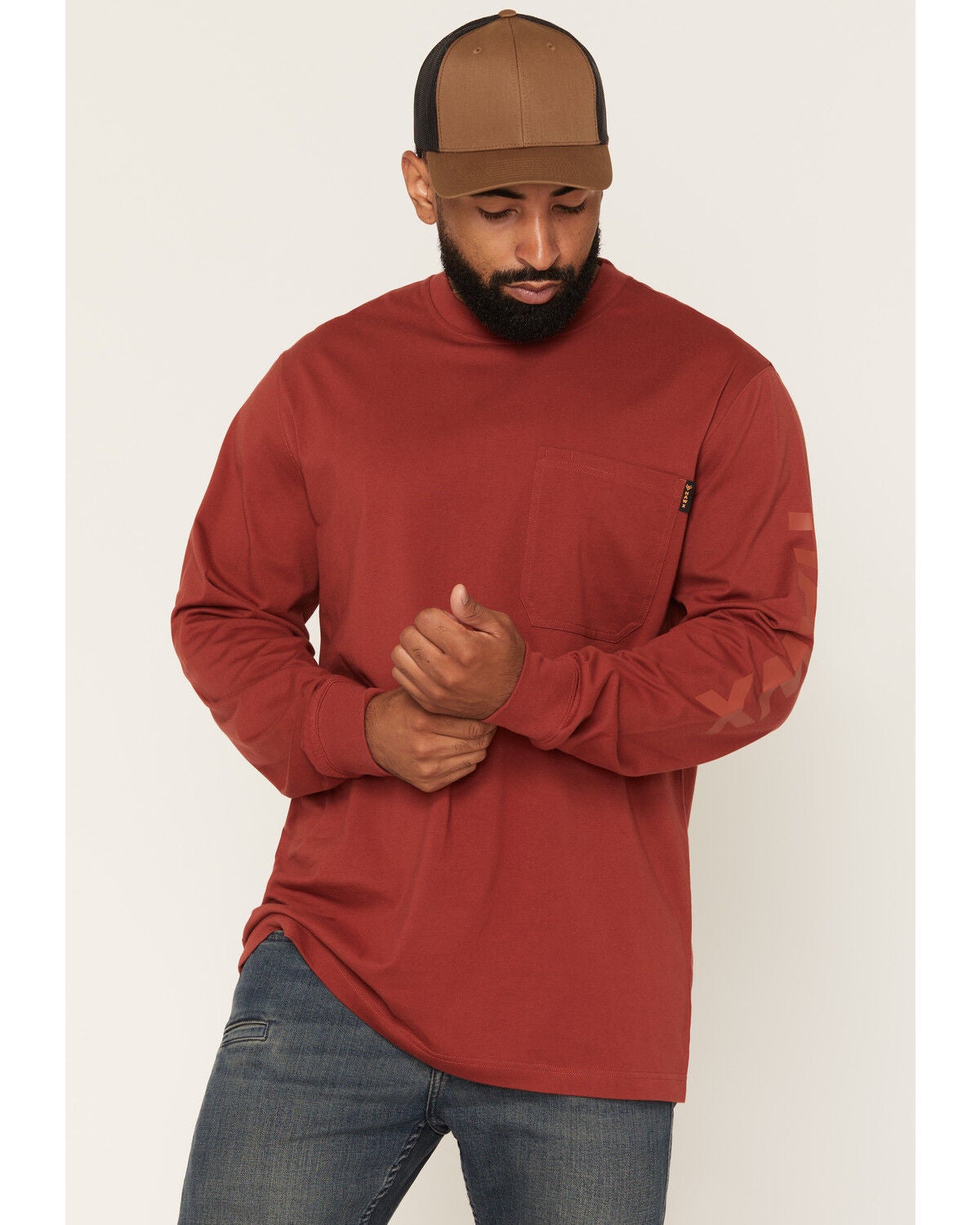 Image #1 - Hawx Men's Logo Graphic Long Sleeve Work T-Shirt, Dark Orange, hi-res