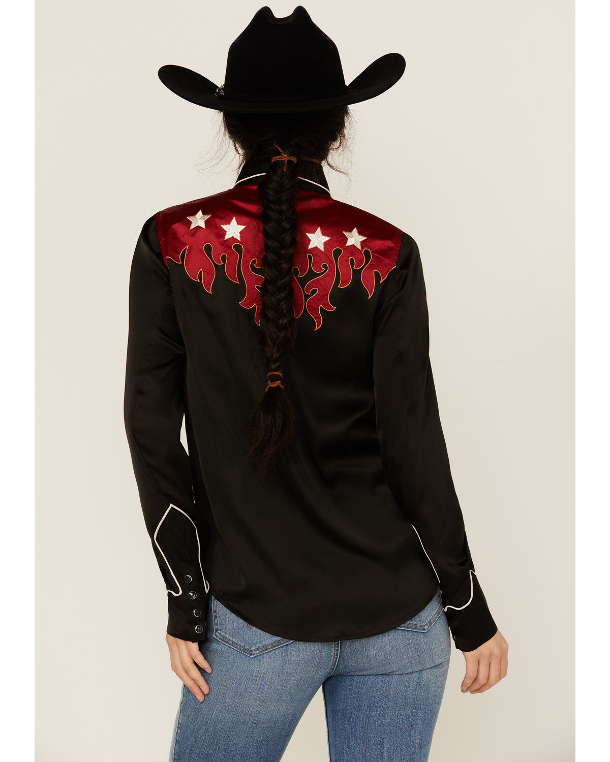 Image #4 - Rock & Roll Denim Women's Flames Long Sleeve Snap Western Shirt, Black, hi-res