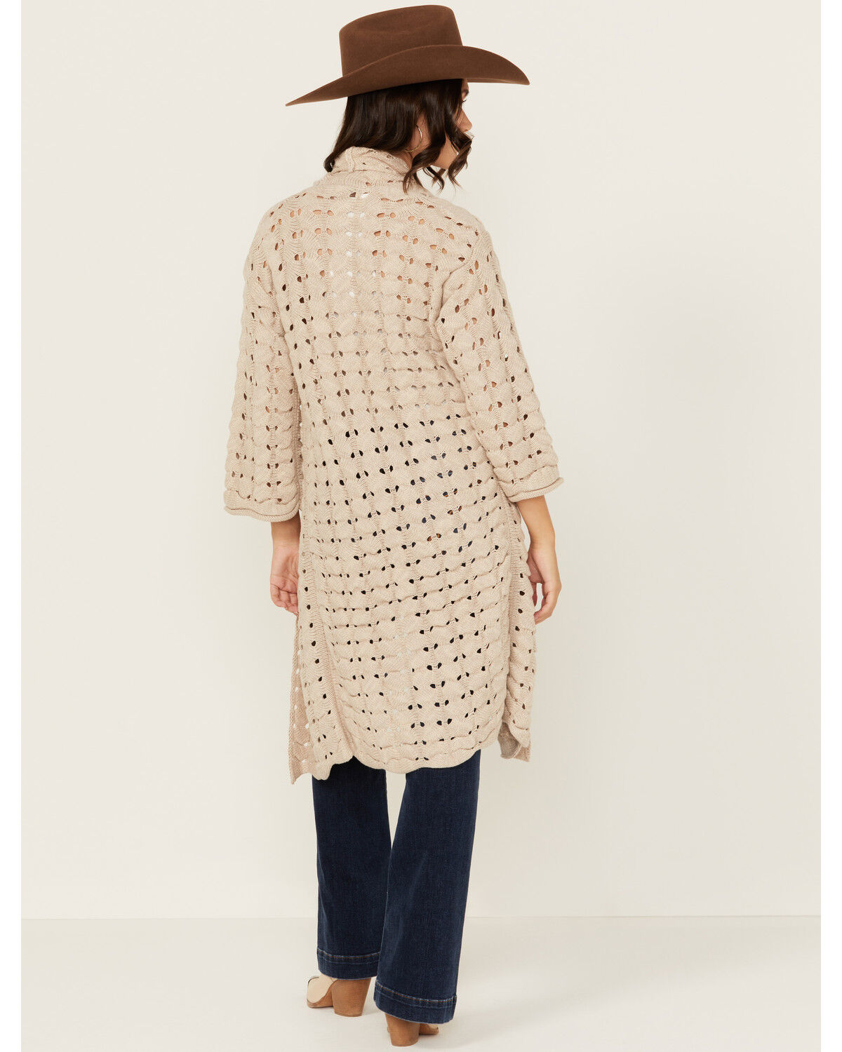 Image #4 - Shyanne Women's Solid Open Knit Duster, Beige, hi-res