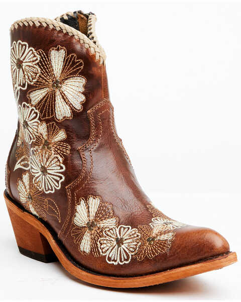 Liberty Black Women's Loren Tonal Floral Embroidered Western Fashion Booties - Snip Toe , Brown, hi-res