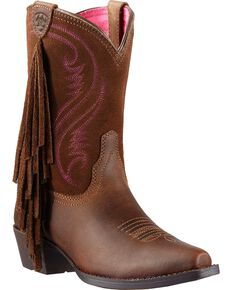 Ariat Youth Girls' Fancy Fringe Cowgirl Boots - Snip Toe, Distressed, hi-res