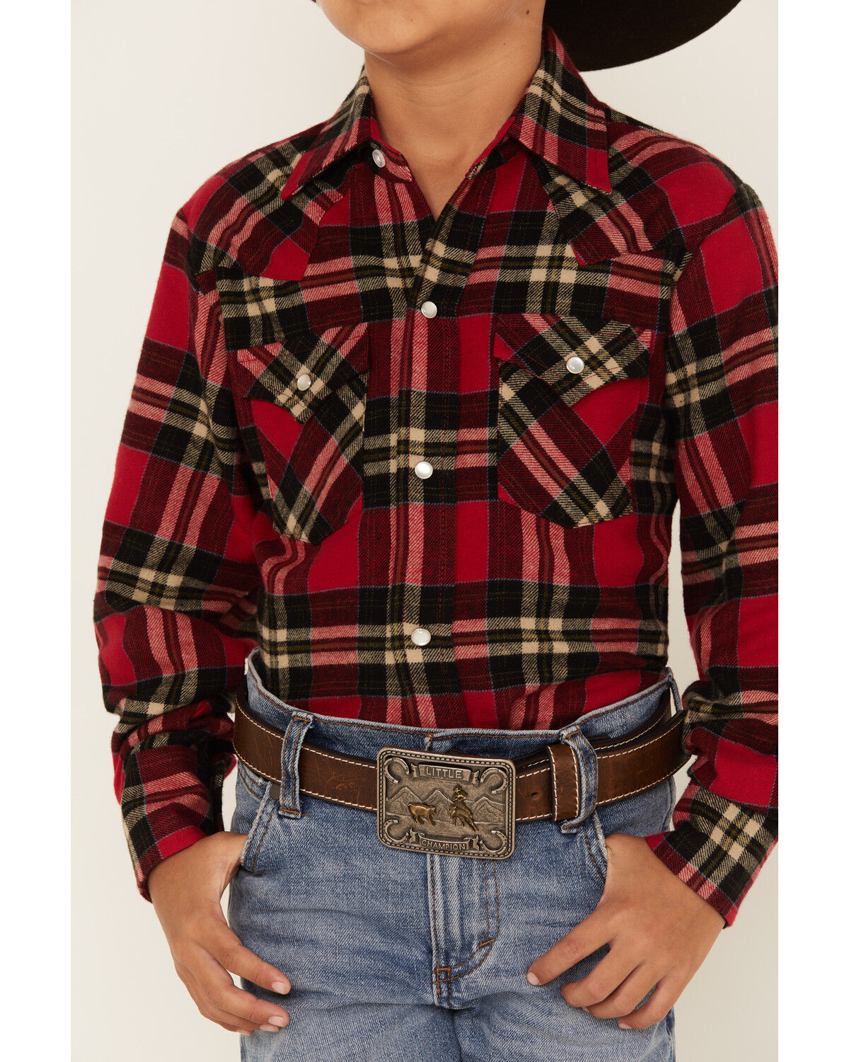 Image #3 - Ely Walker Boys' Plaid Print Long Sleeve Pearl Snap Western Shirt, , hi-res